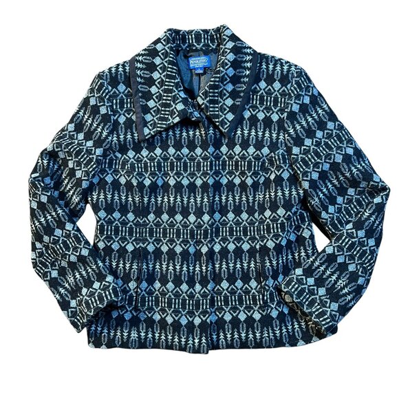 Women's Pendleton 100% Wool Jacquard Pattern Zipper Jacket Coat Blazer - Large - Picture 1 of 15